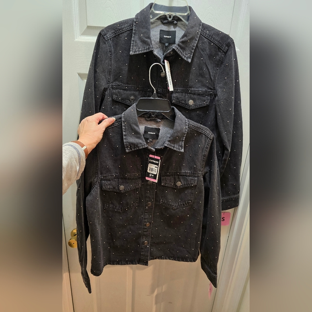 Express Charcoal Studded Denim Jacket, Small, 2 Available, Price Is For 1